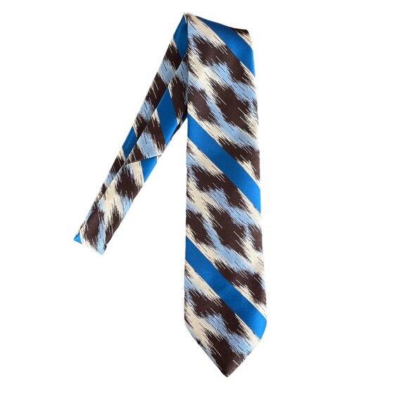 Vintage Mark Of California Mens Wide Tie w/ Blue Stripes and Abstract Design - Picture 1 of 3